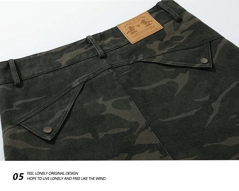 Men’s Camo Multi-Pocket Cargo Jeans – American Street Utility Denim Pants B0068