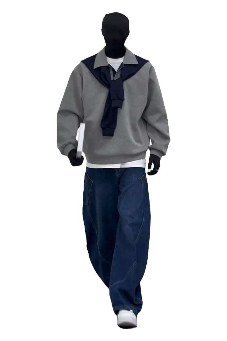 [FLAT ROOM] TWO-TONE COLLAR SWEATSHIRT + PANTS SET S0207