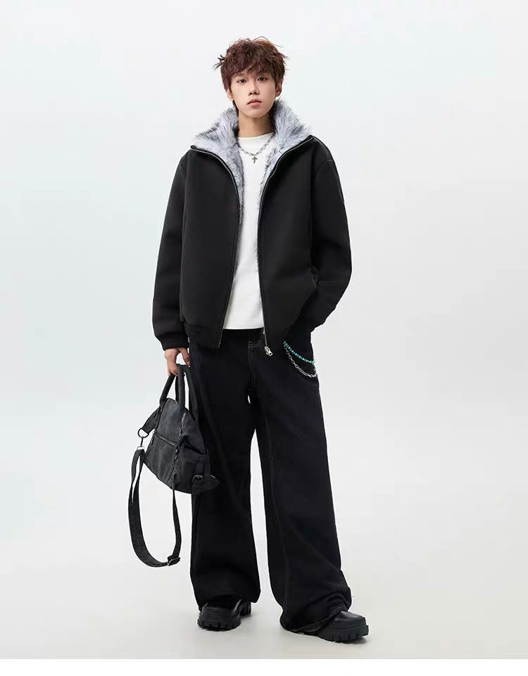 Men’s High-Neck Plush Fur Winter Jacket T0249