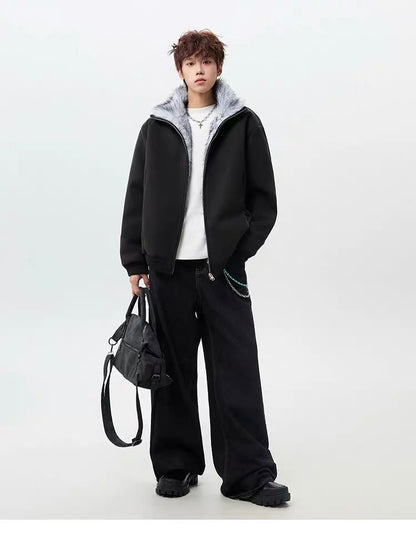 Men’s High-Neck Plush Fur Winter Jacket T0249