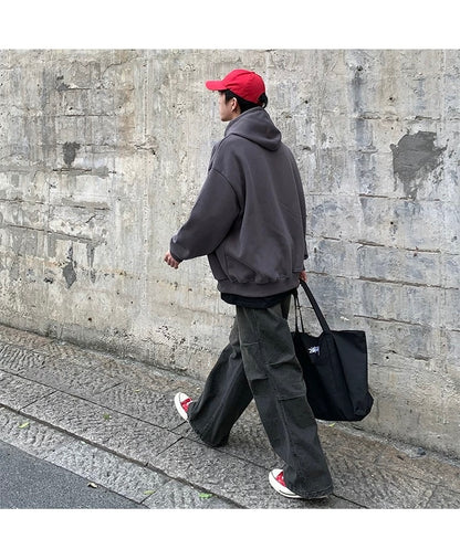 Men’s Vintage Brushed Embroidery Hoodie – Retro American Streetwear Pullover T0202