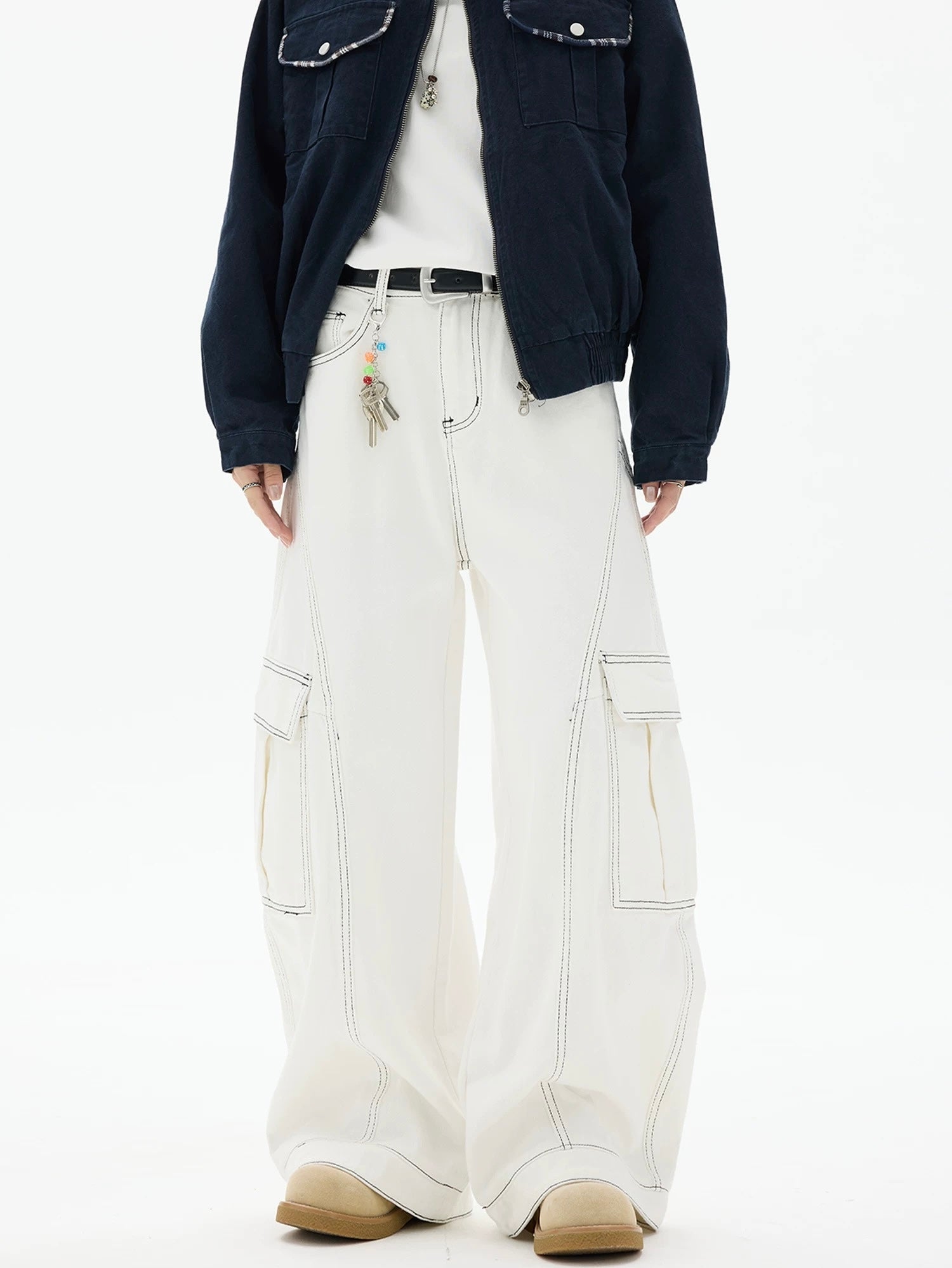 American Curved Wide-Leg Streetwear Trousers B0085