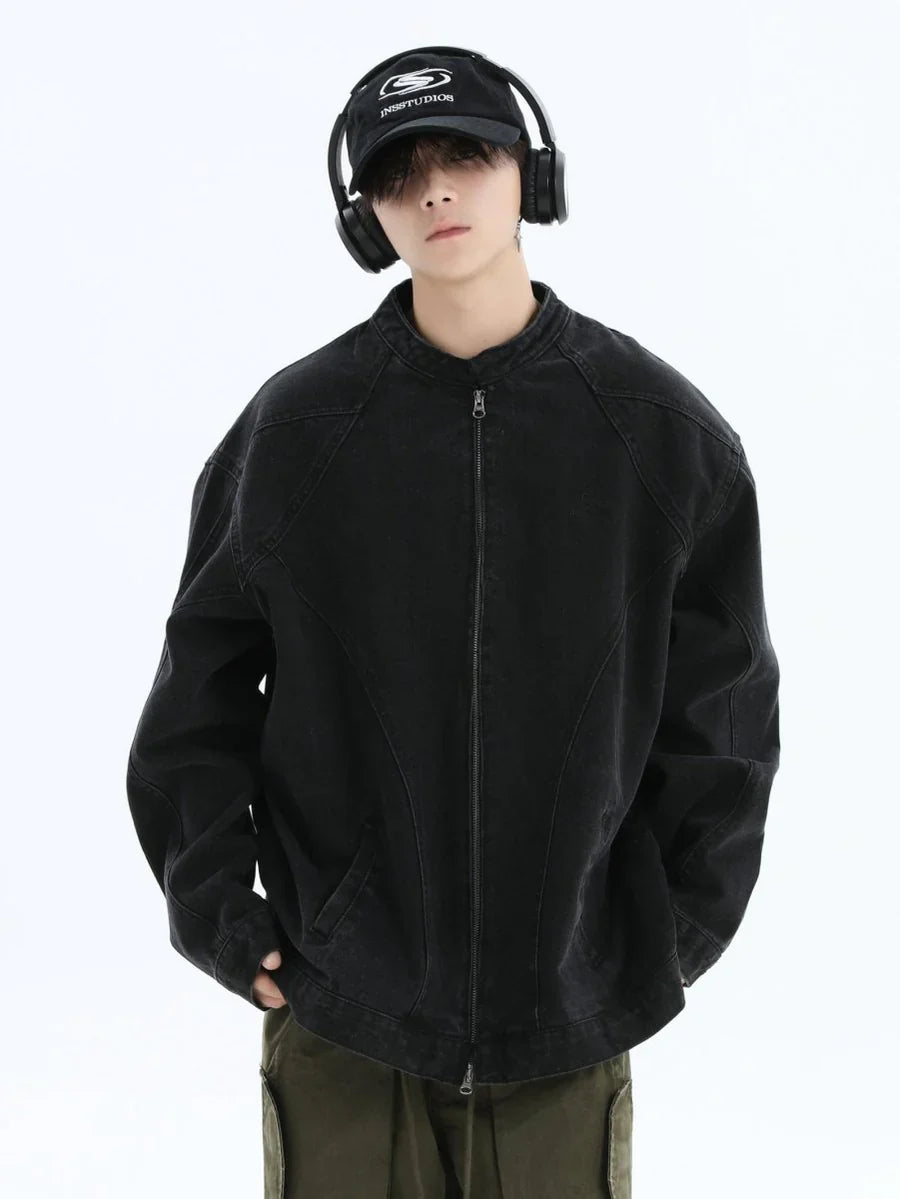 [INSstudios] WASHED DENIM JACKET ZIPPER T0099