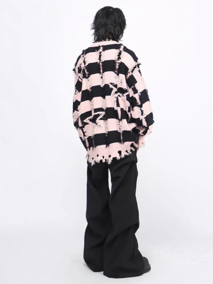 [MZ] HOLES STRIPED CASUAL KNITWEAR S0184