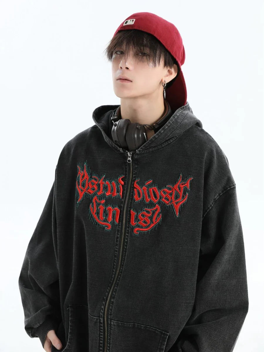 [INSstudios] GOTHIC LETTER LOGO DENIM JACKET T0098