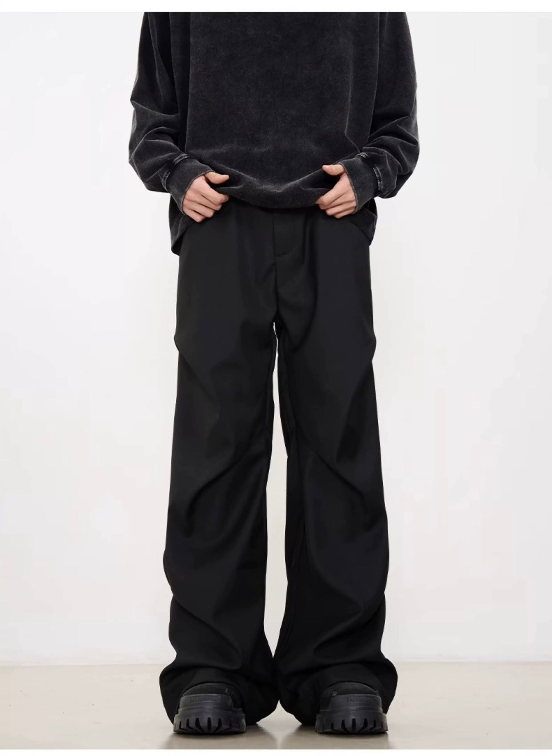 Men’s Pleated Dress Pants – Vintage American Loose Straight Trousers B0049