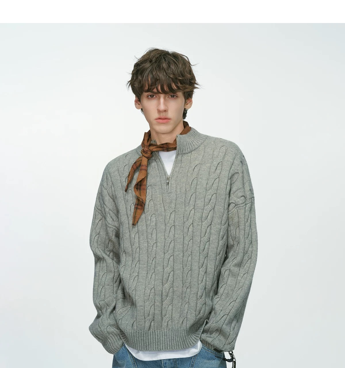 Men’s Old Money Half-Zip Cable Knit Sweater – Vintage Preppy Pullover Knitwear S0048