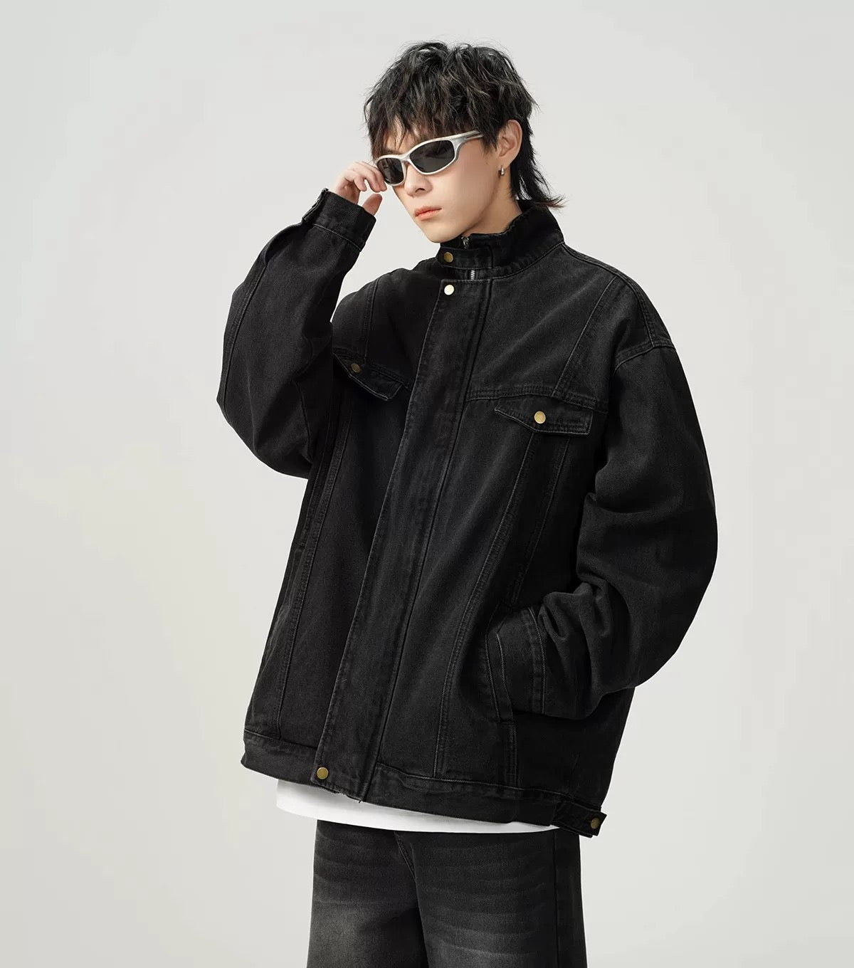 Men’s Vintage Washed Denim Jacket – American Retro Distressed Streetwear Outerwear T0046