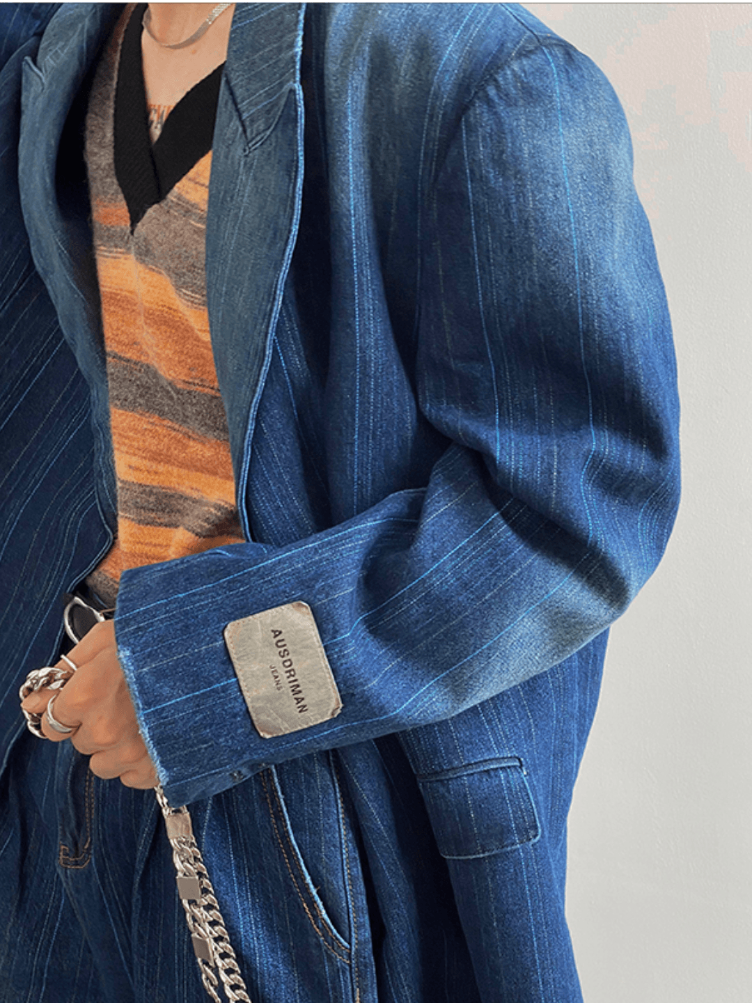 [GENESISBOY] Washed striped loose denim suit R032