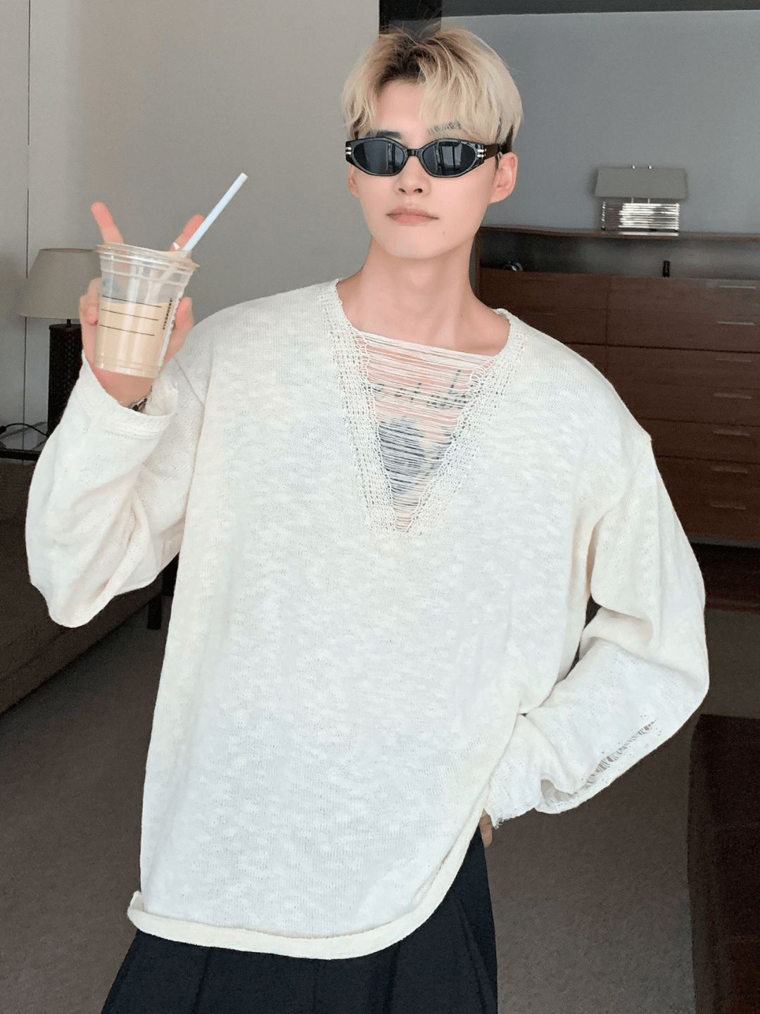 [CUIBUJU] V-neck loose trend within shirt J0115