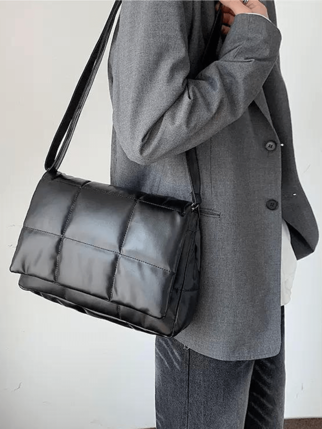 silk filling leather crossbody messenger bag A0074