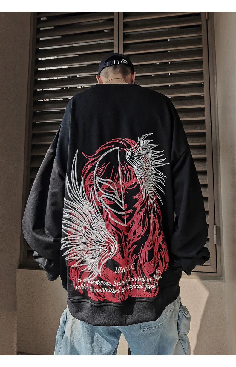 Sudadera holgada de anime para hombre, estilo streetwear, con cuello redondo y estampado gráfico, T0066