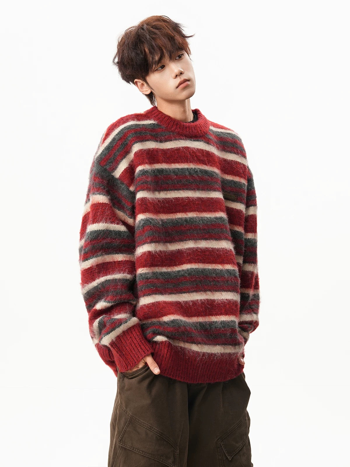 Men’s Vintage Red Striped Sweater – American Retro Knit Pullover S0049