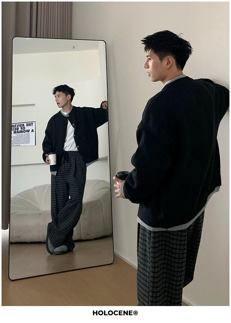 Men’s Japanese Vintage Layered Button Knit Sweater – Retro Street Casual Pullover S0044