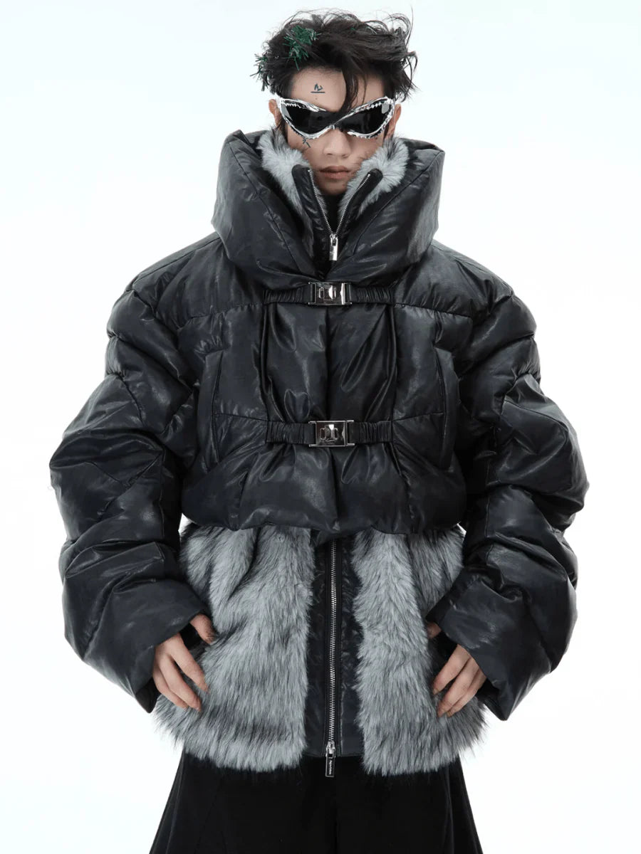 [CULTUREE] FAKE TWO-PIECE DESIGN FUR COTTON JACKET T0087