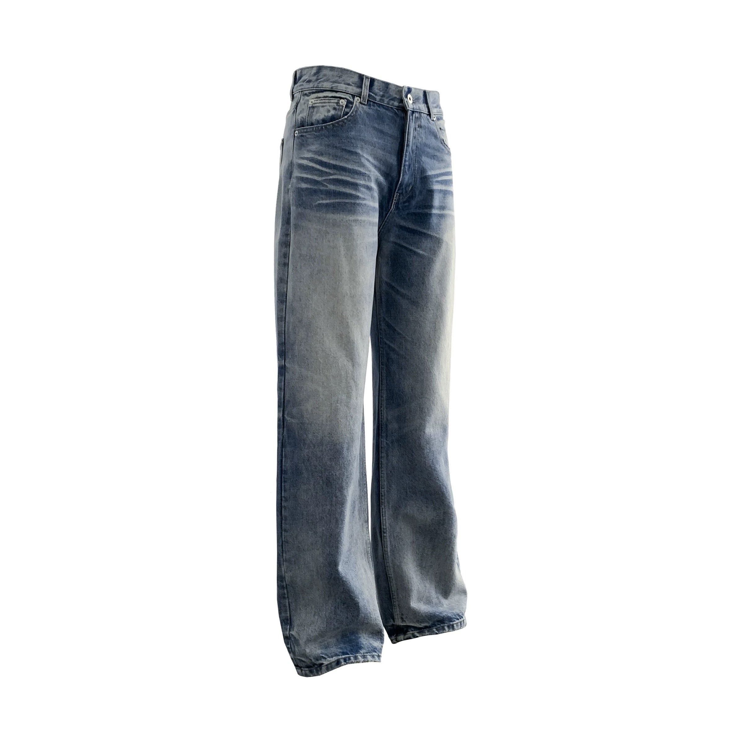 Vaqueros rectos de mezclilla azul lavado B0044