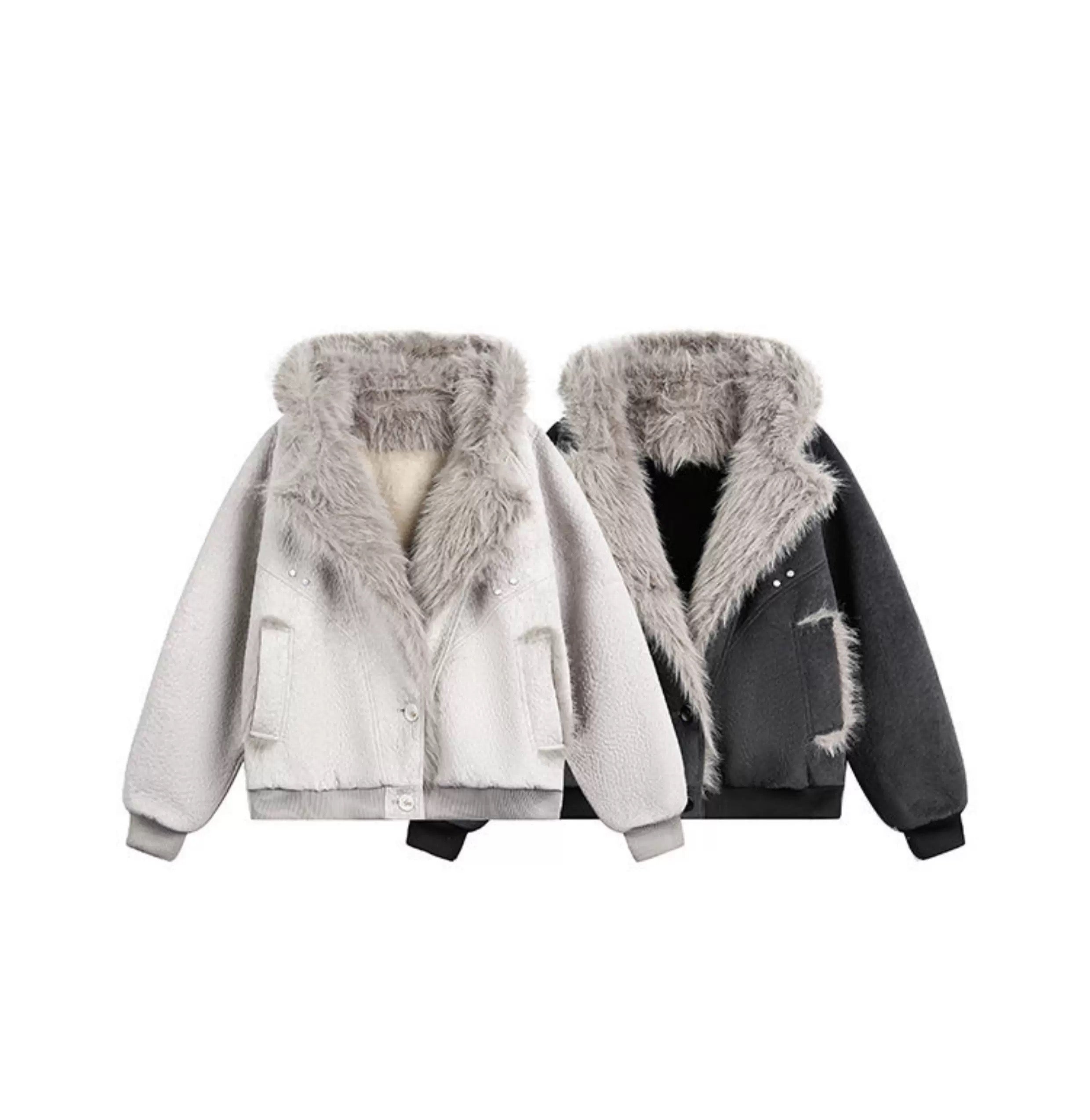 American Vintage Faux Rabbit Fur Hooded Jacket T0254