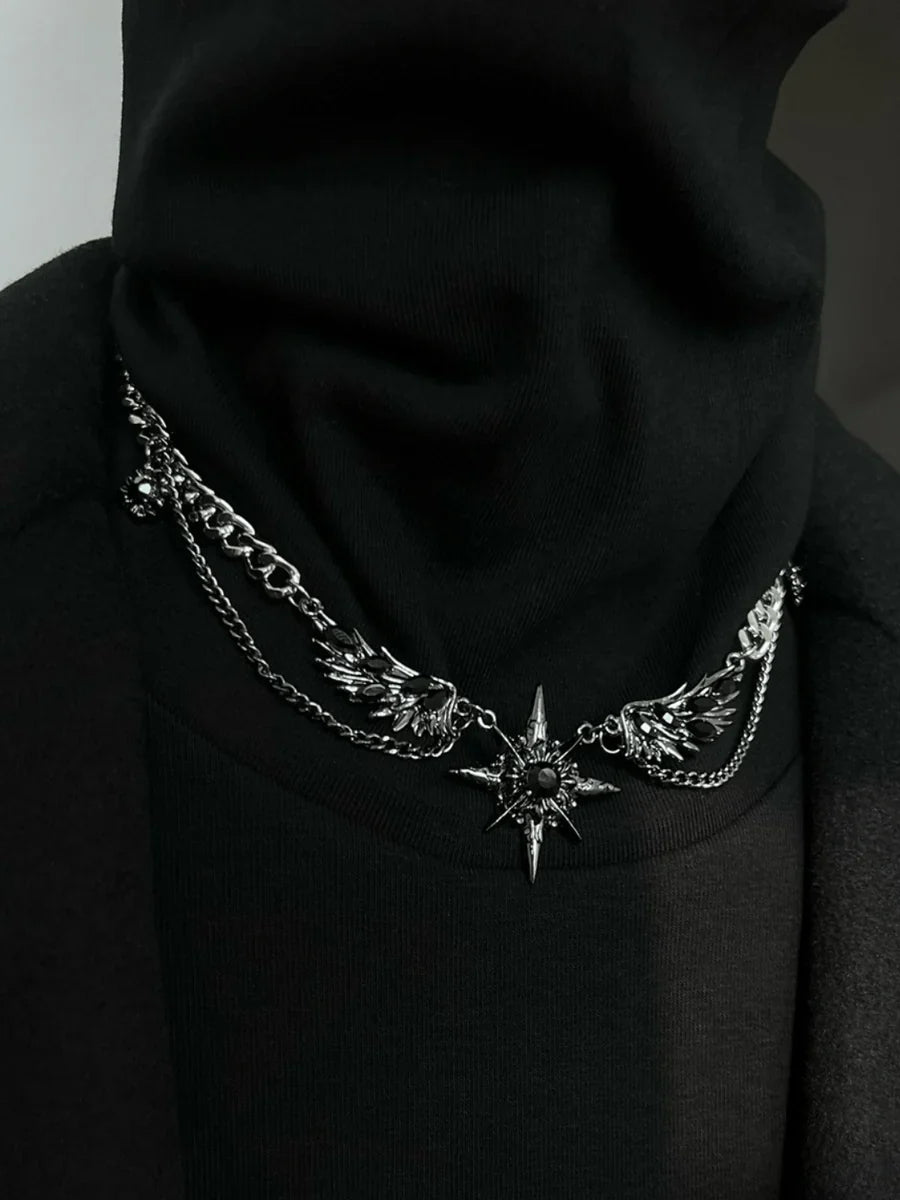 [CHEALIMPID] DARKGEMSTONE DIAMONDS WINGS DESIGN NECKLACE A0063
