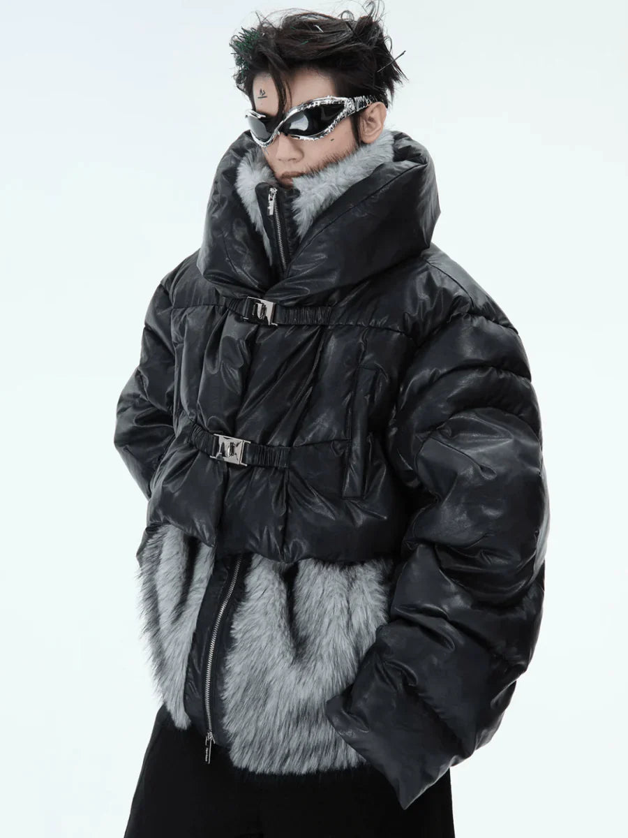 [CULTUREE] FAKE TWO-PIECE DESIGN FUR COTTON JACKET T0087