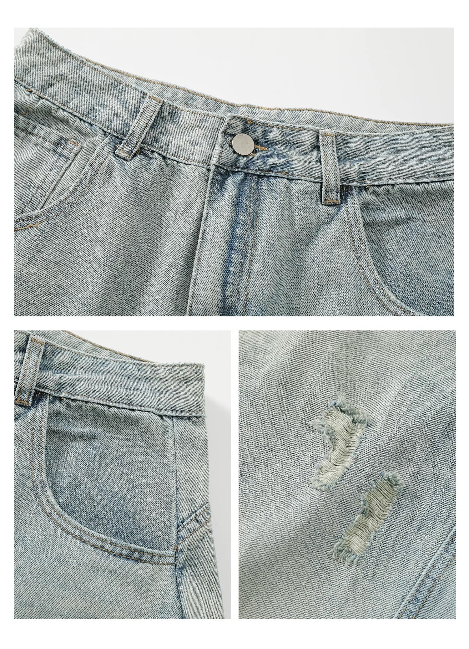 Men’s Vintage Ripped Wide-Leg Jeans – American Retro Streetwear Denim Pants B0092