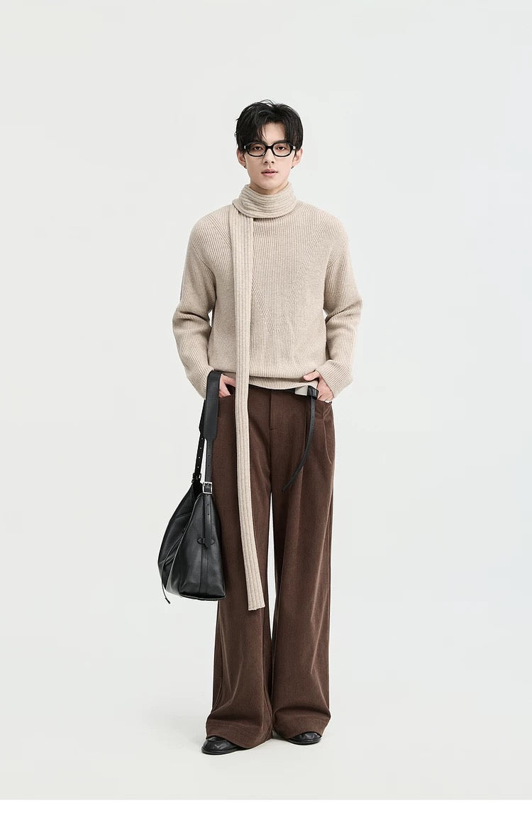 Suéter holgado de punto de lana de color liso para hombre, con cuello semialto y diseño estampado para invierno - Capa base ideal T0043