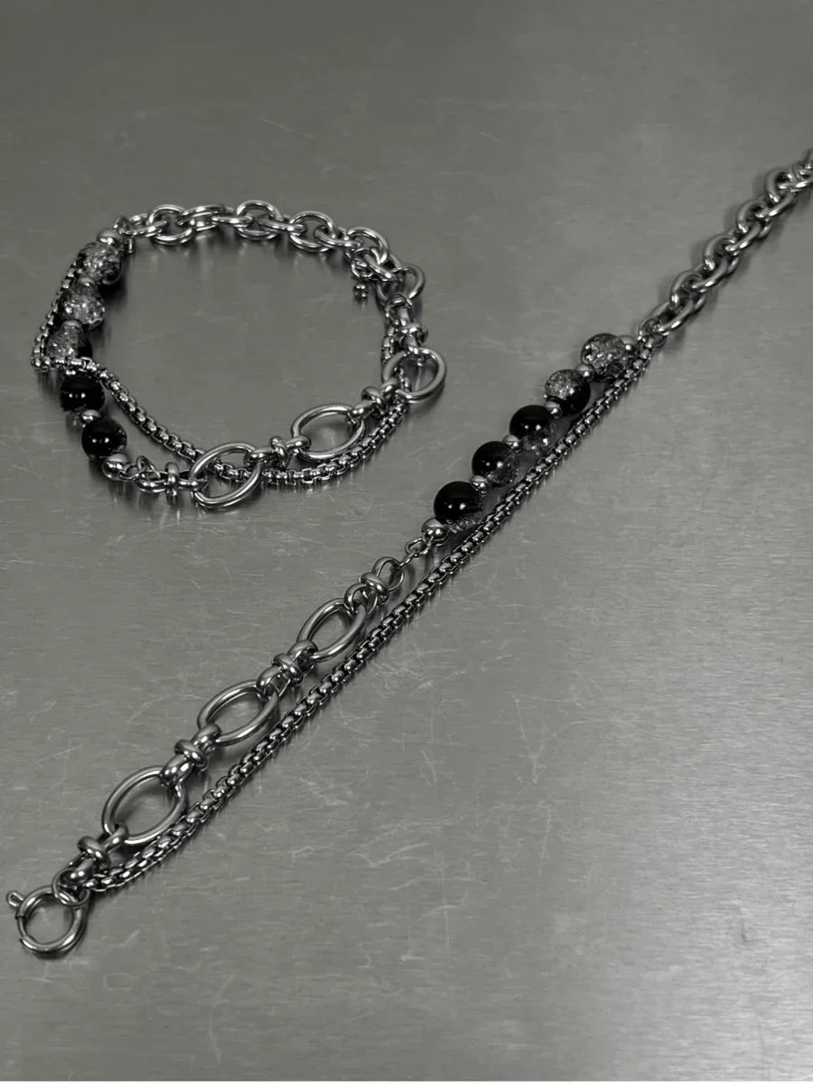 STEEL DOUBLE-LAYER BURST BEADS BRACELET A0056