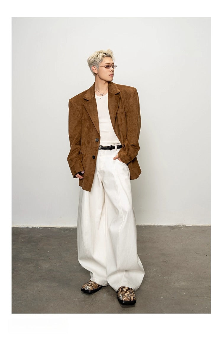 Autumn and winter relaxation suede quite wide shoulder padded suit men's Maillard loose blazer R027