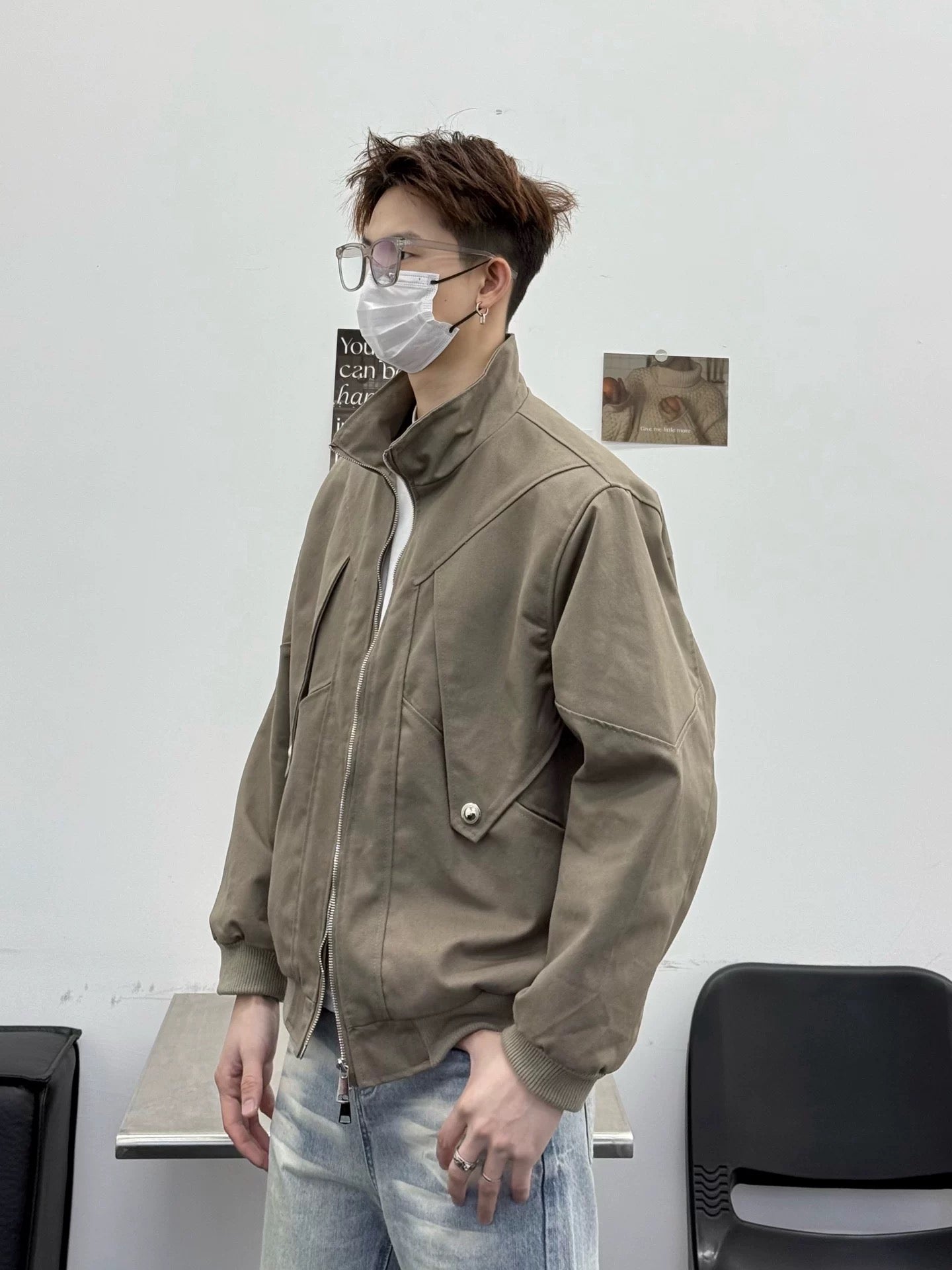 Men’s Stand Collar Jacket – Minimal Clean Fit Streetwear Outerwear T0166