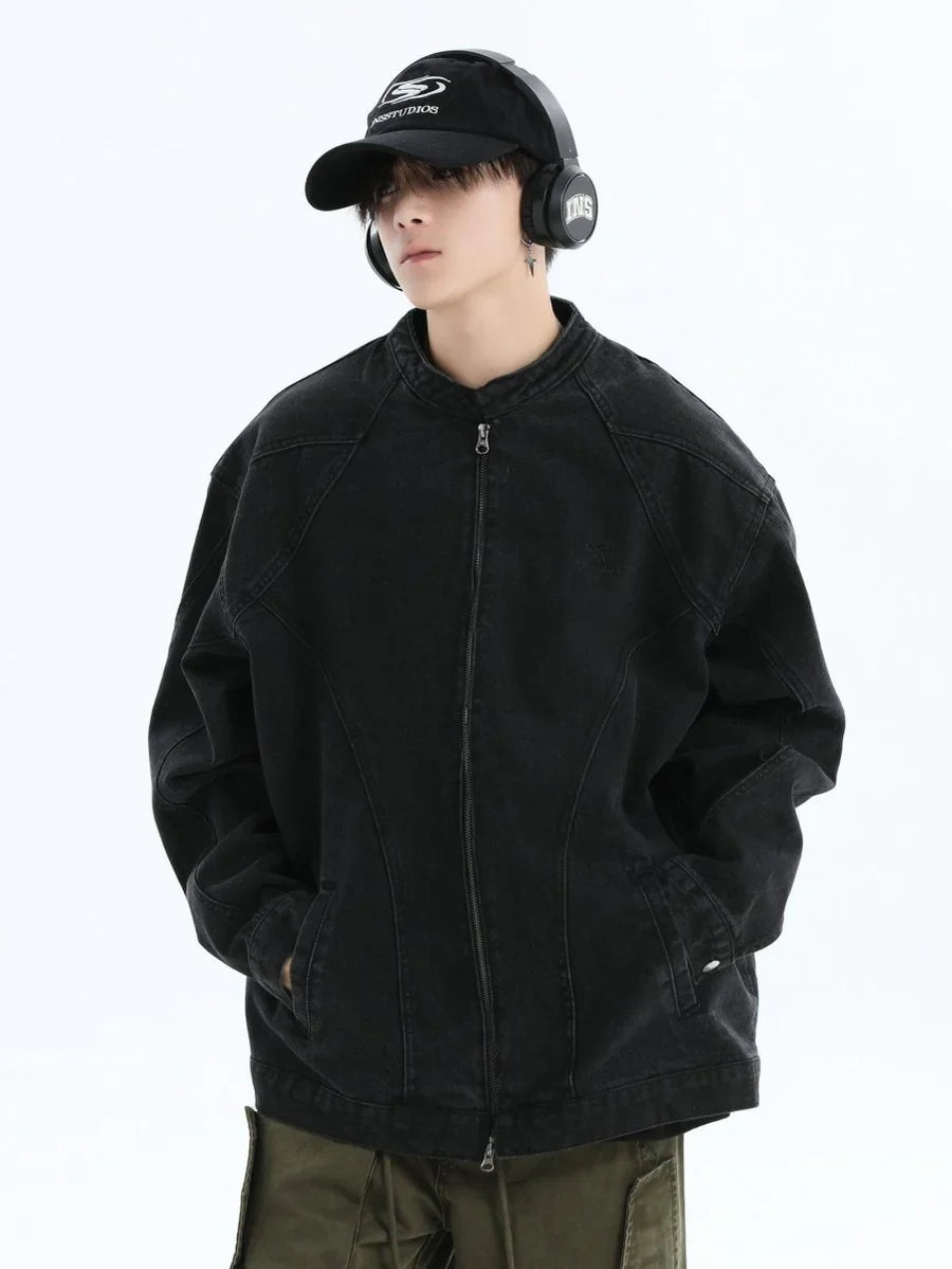 [INSstudios] WASHED DENIM JACKET ZIPPER T0099