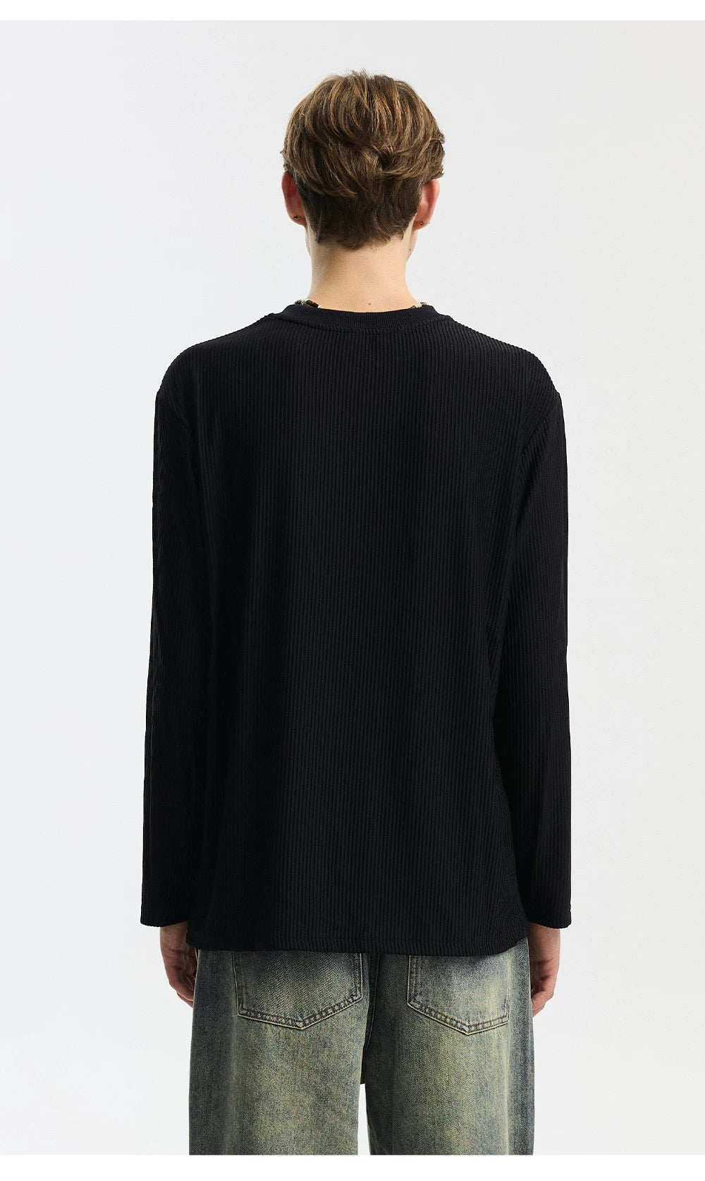 Camiseta de manga larga de color liso para hombre S0010