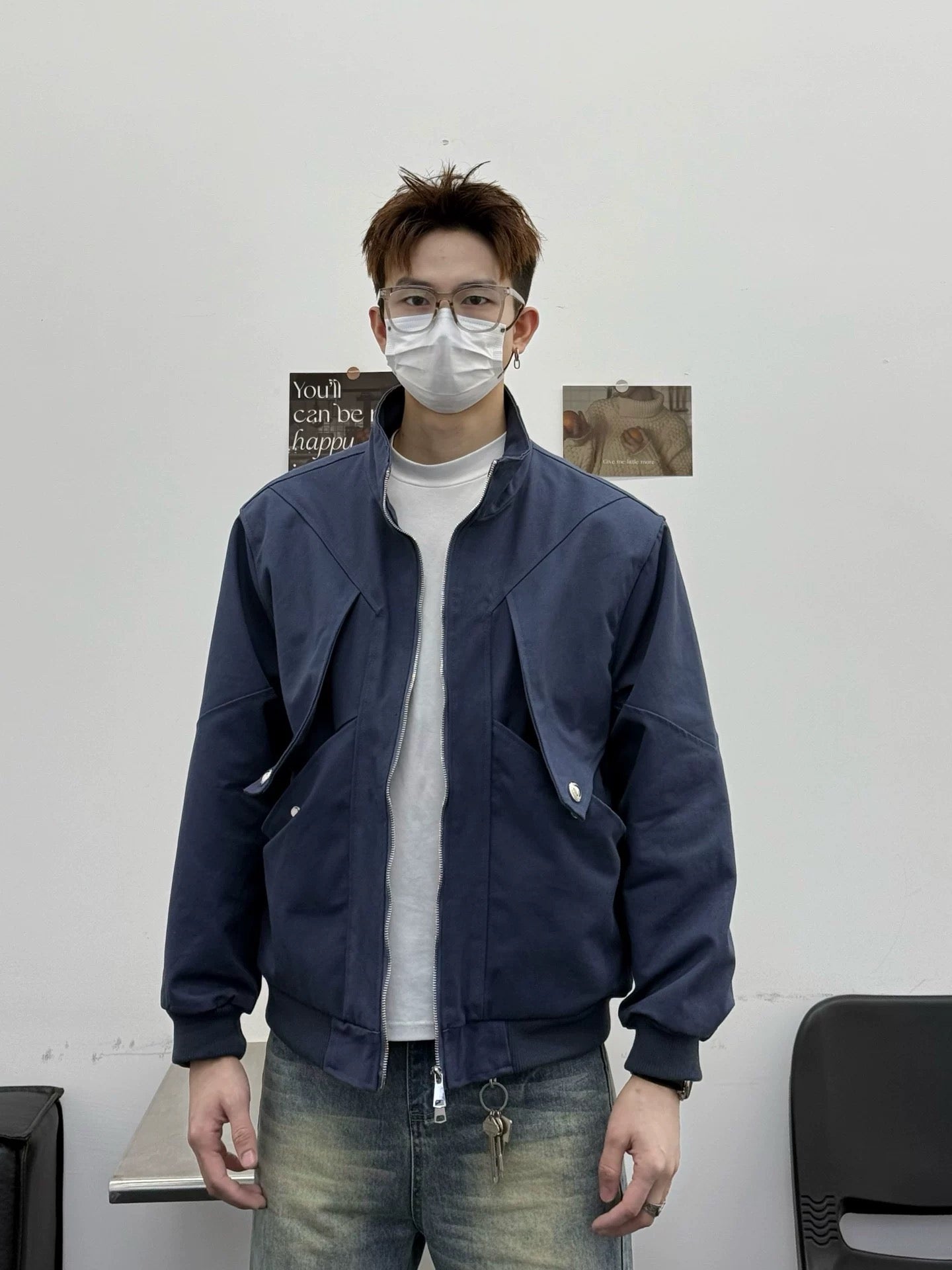 Men’s Stand Collar Jacket – Minimal Clean Fit Streetwear Outerwear T0166