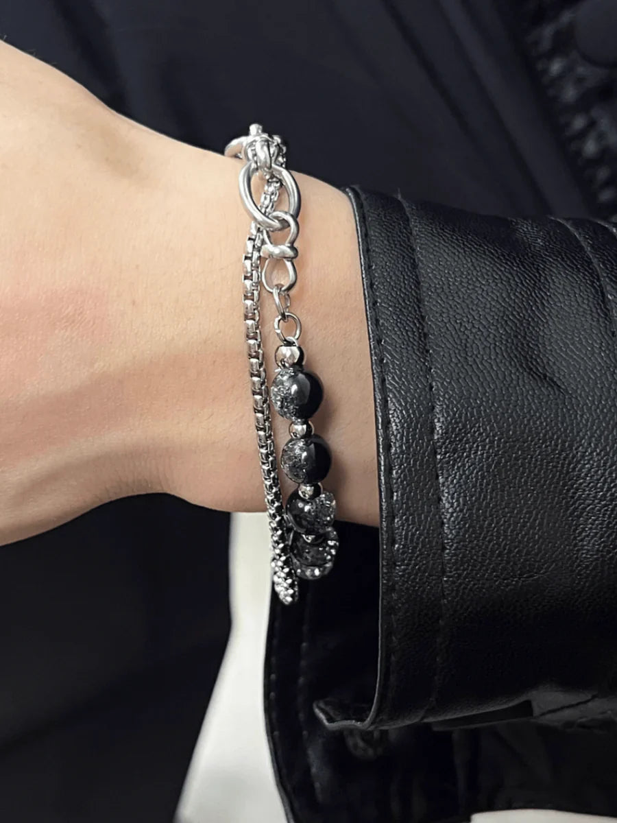 STEEL DOUBLE-LAYER BURST BEADS BRACELET A0056