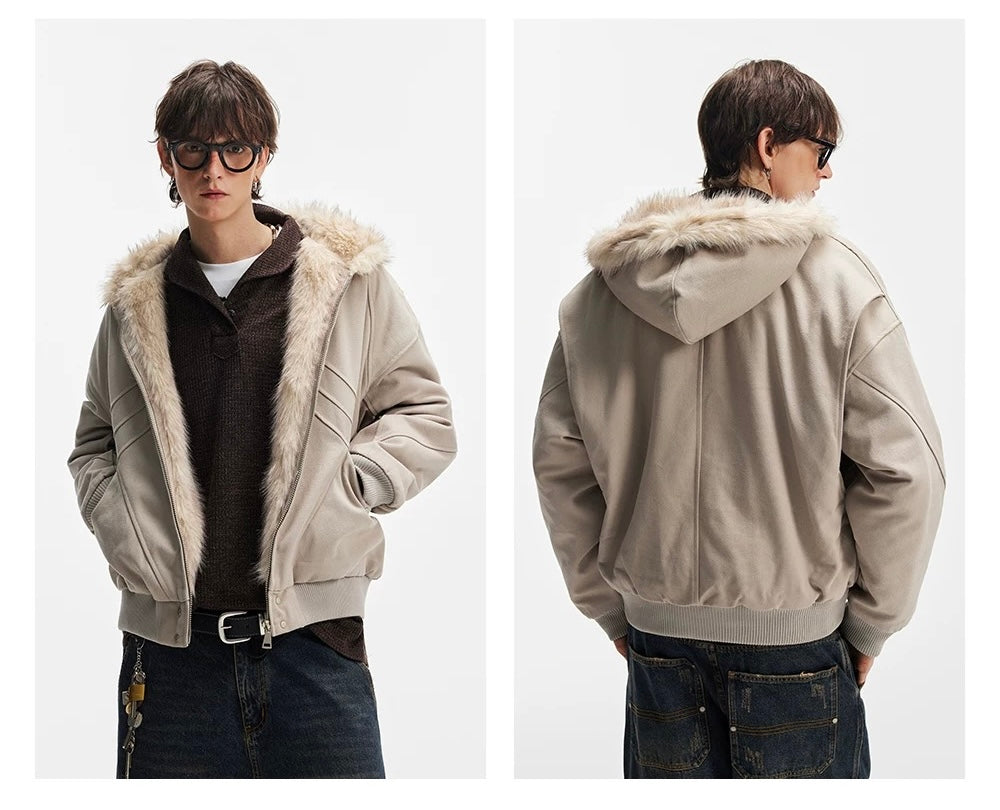 American Vintage Boxy Hooded Padded Jacket – Retro Streetwear Cotton Coat T0226