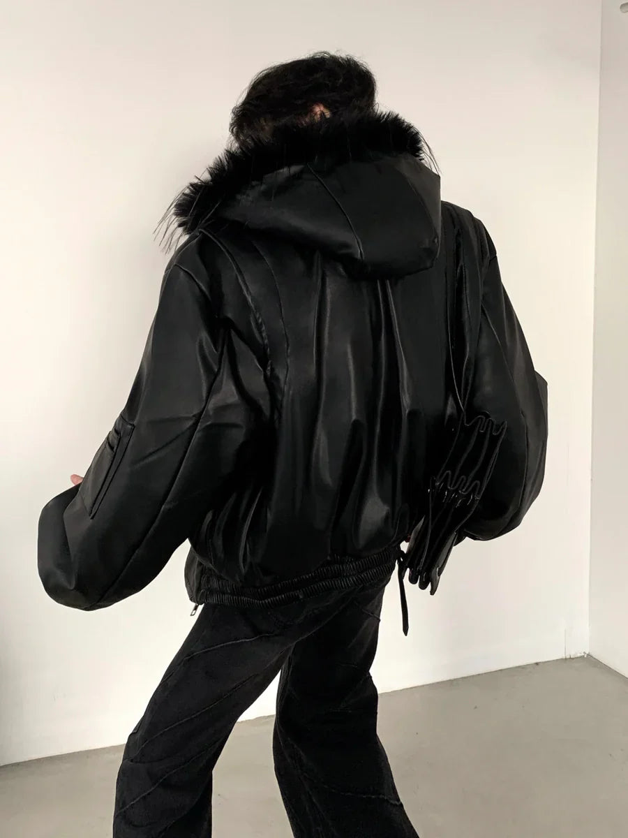 FUR DESIGN COTTON PUNK LEATHER JACKET T0100