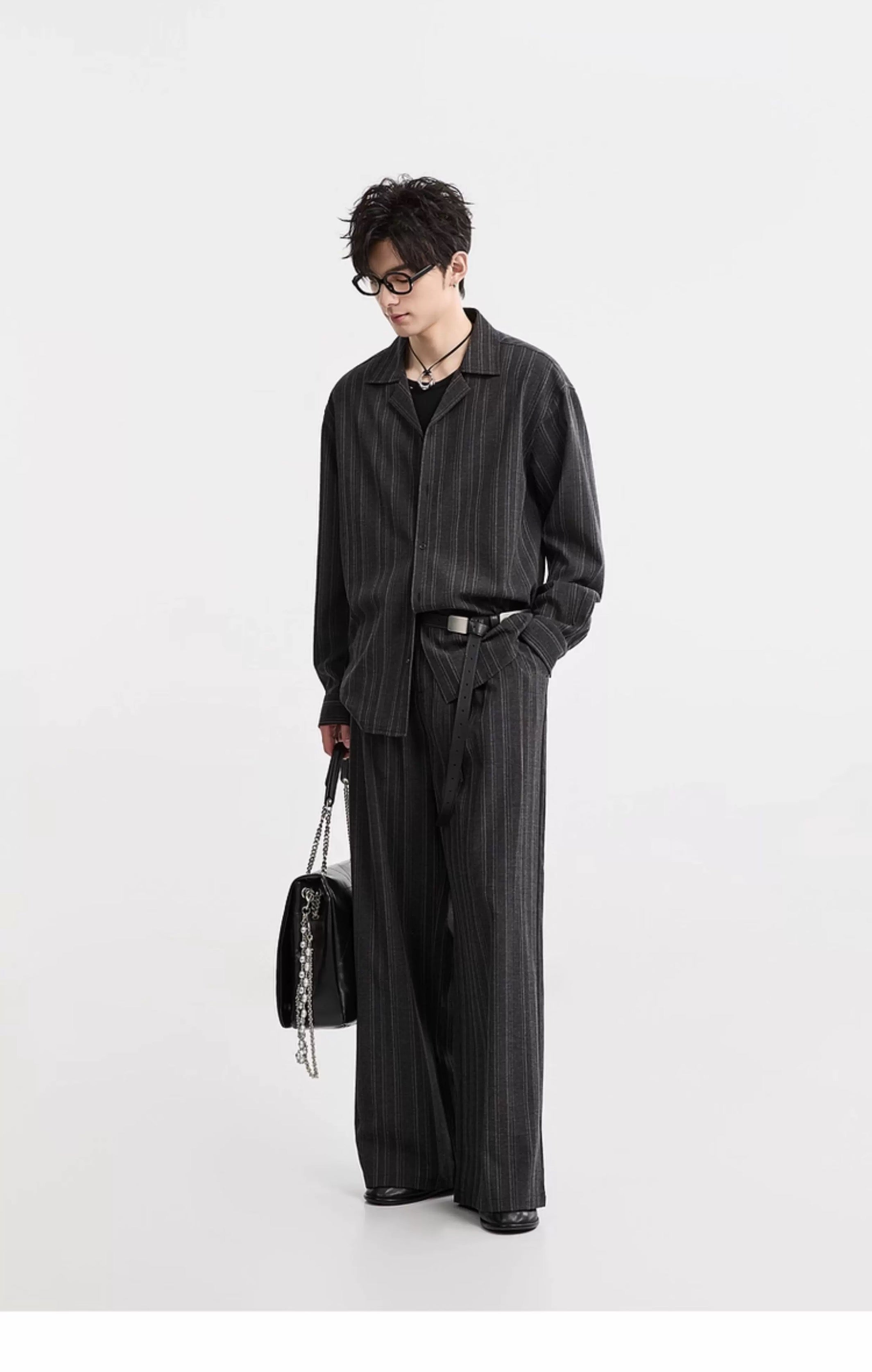 Autumn Korean-Style Striped Lazy-Fit: Men's Wide-Leg Casual Long Trousers T0042