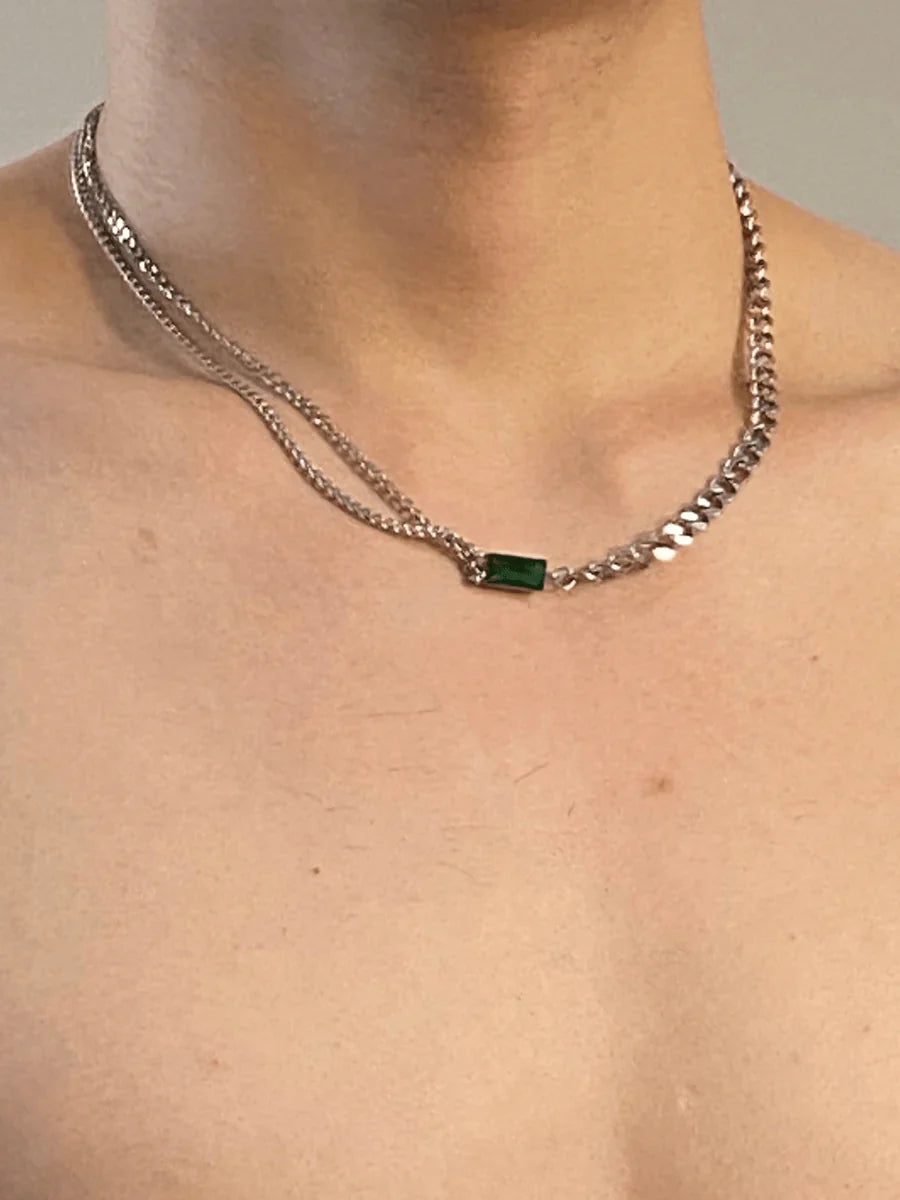 SQUARE GREEN DIAMOND NECKLACE A0027