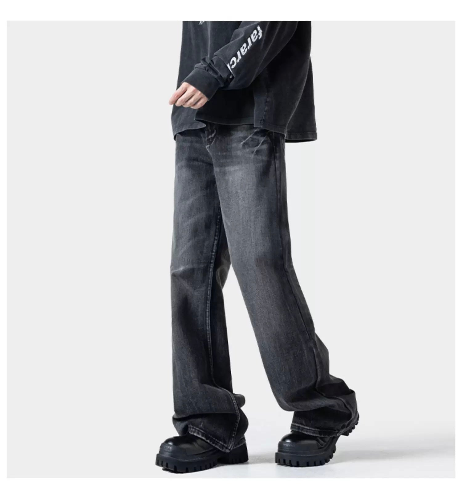 Men’s Lightning Flare Jeans – American Retro Street Denim Pants B0076