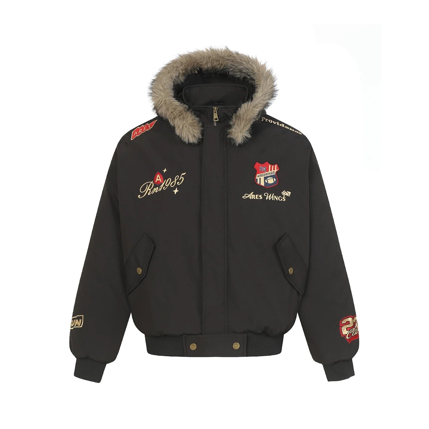 American Vintage Embroidered Badge Padded Jacket – Retro Streetwear Cotton Coat T0028