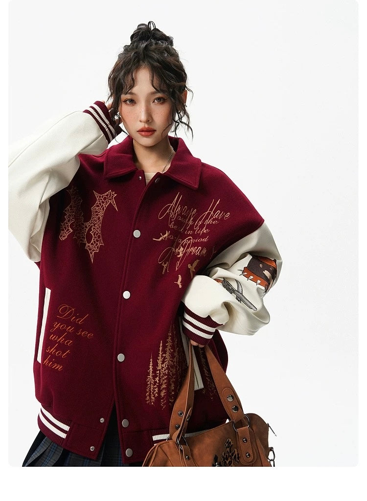 Men’s American Embroidered Patchwork Baseball Jacket – Vintage Streetwear Varsity CoatT0074