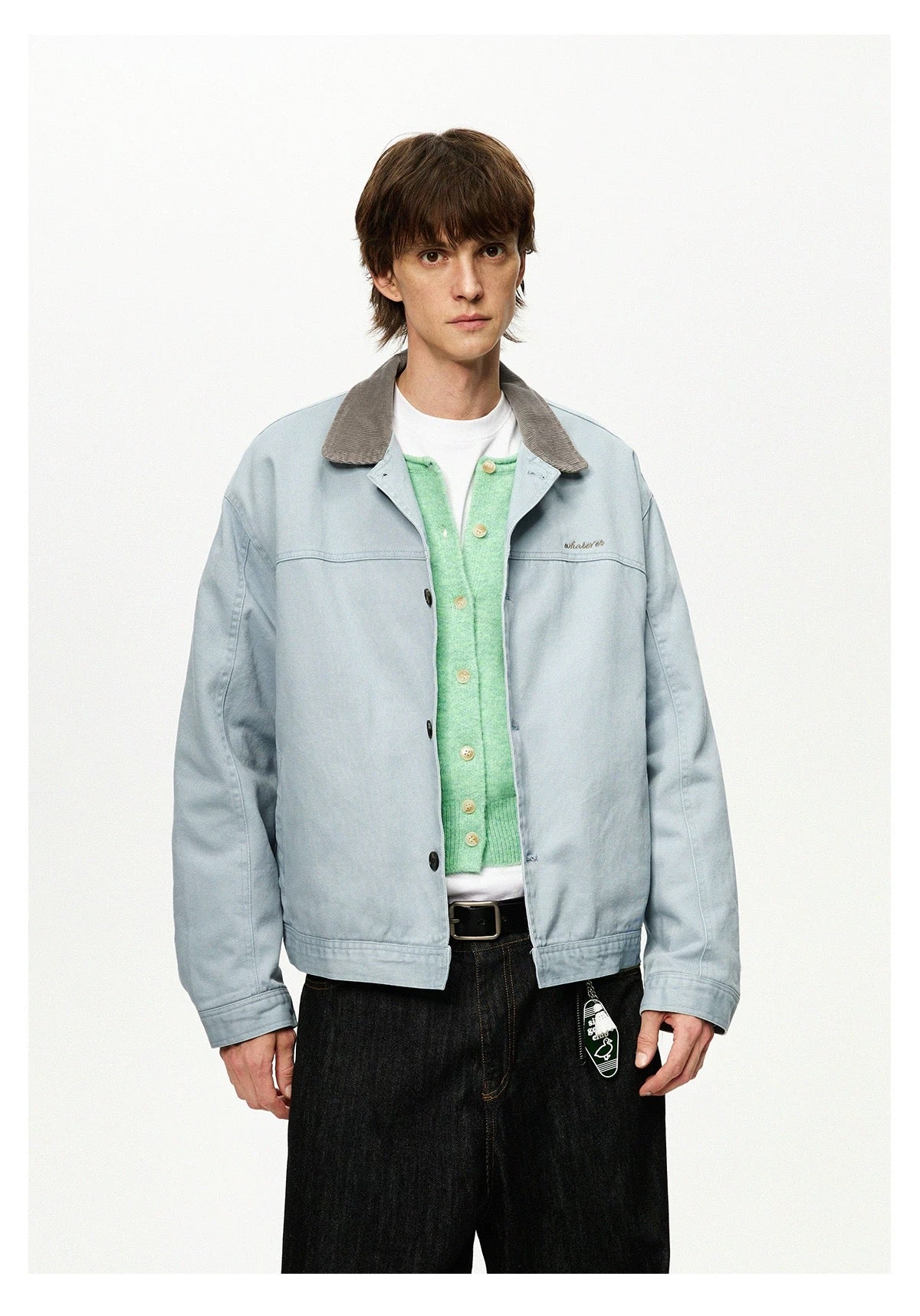 Men’s Color-Block Workwear Jacket – American Retro Contrast Collar Utility Outerwear T0064