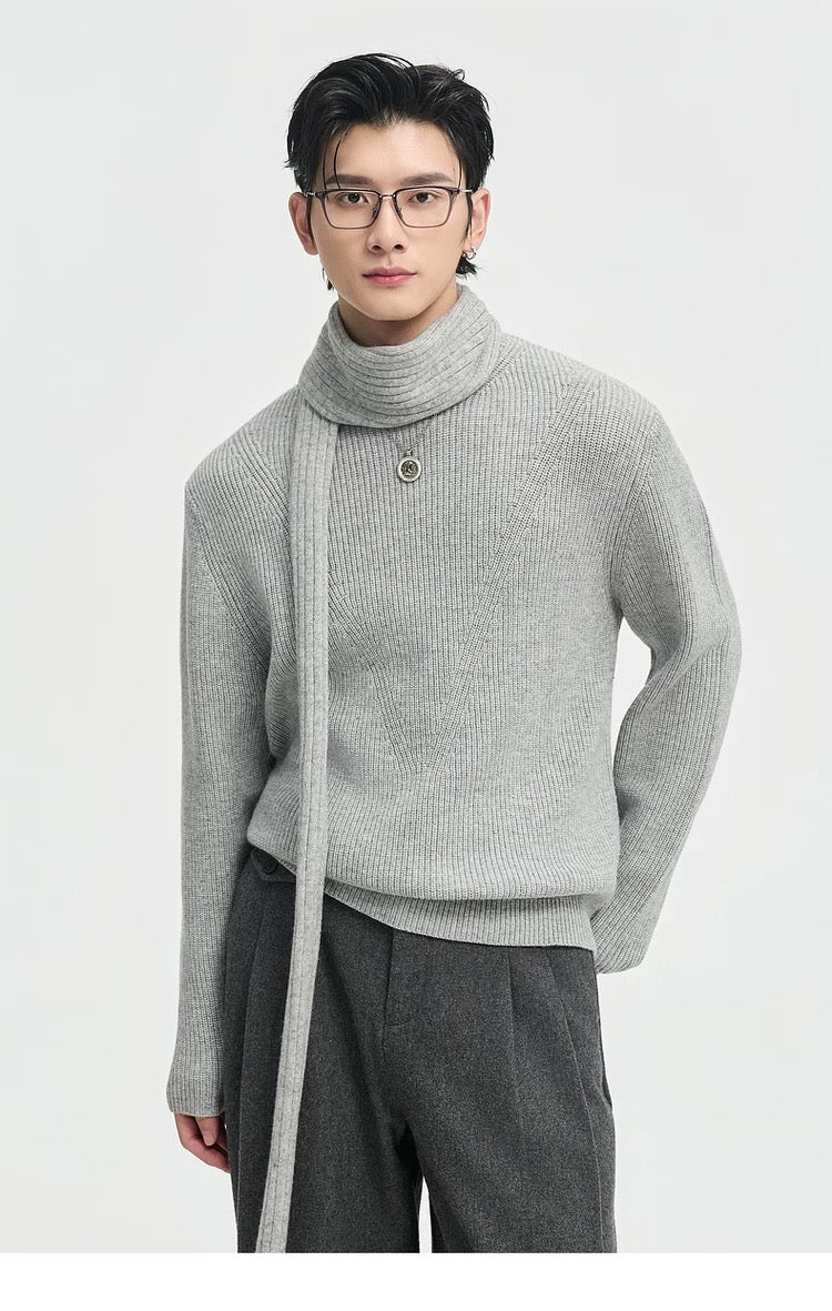 Suéter holgado de punto de lana de color liso para hombre, con cuello semialto y diseño estampado para invierno - Capa base ideal T0043