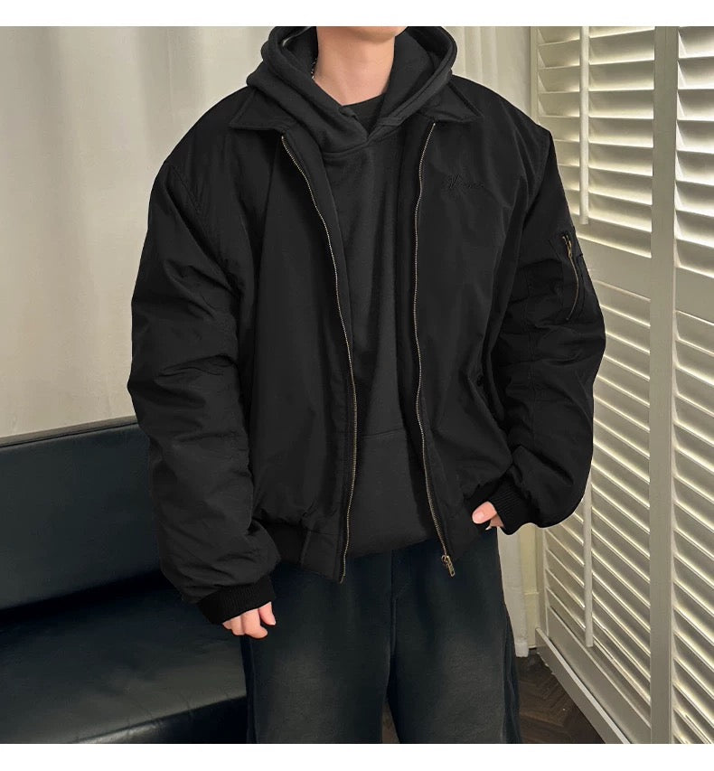 Men’s Vintage Bomber Puffer Jacket – American Retro Flight Cotton Outerwear T0070