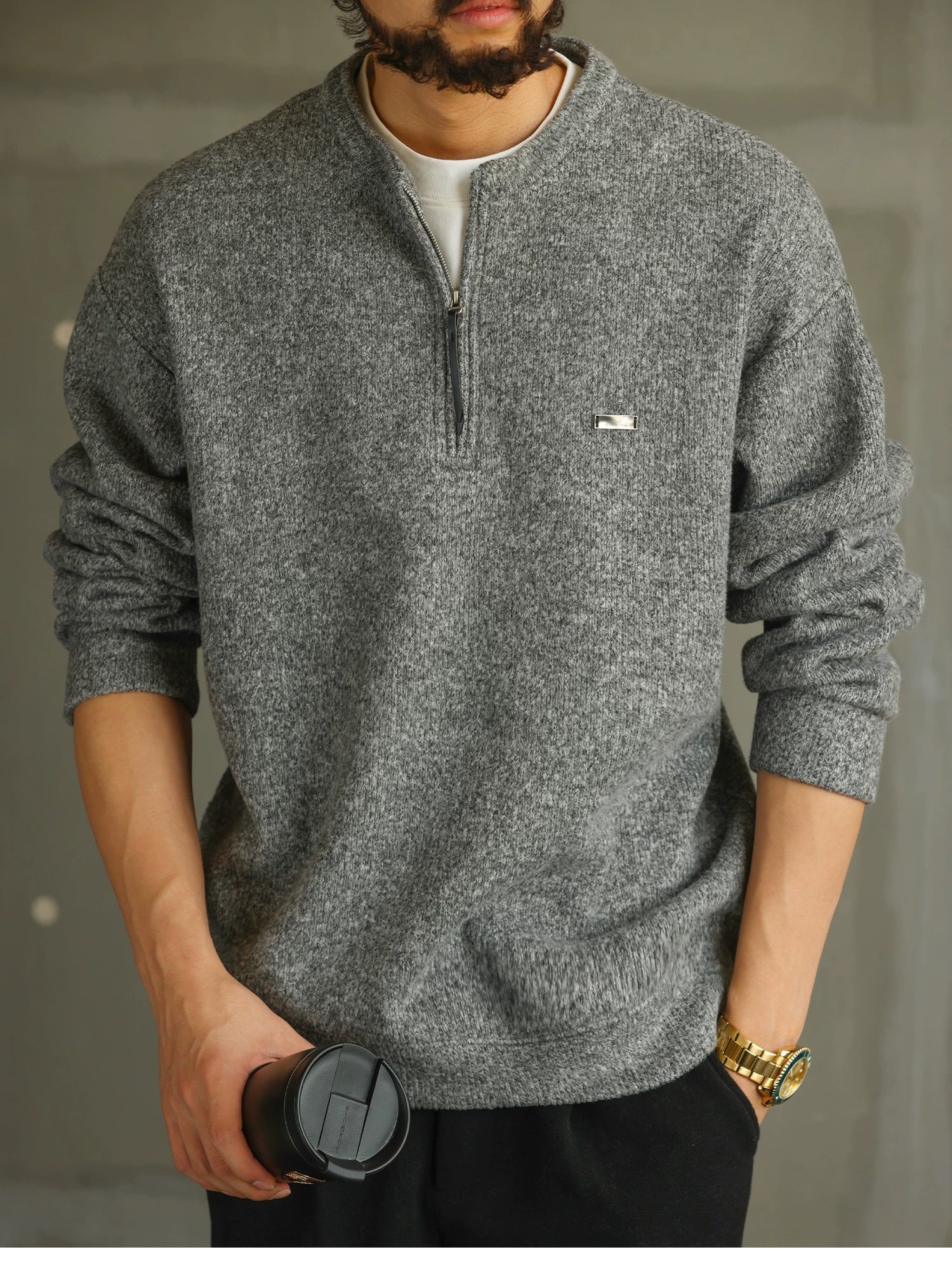 Men’s Zip-Up Knit Cardigan Sweater S0022