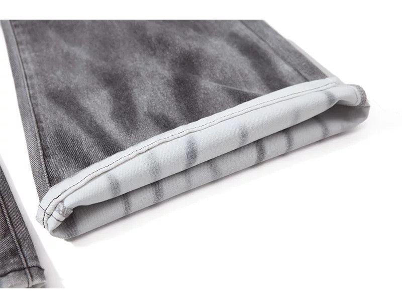 Men’s Smoke Washed Vintage Jeans – Distressed American Street Denim Pants B0066