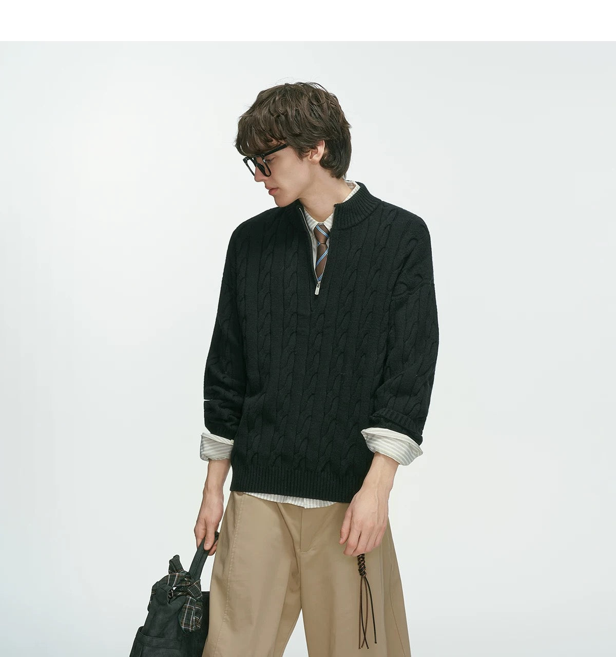 Men’s Old Money Half-Zip Cable Knit Sweater – Vintage Preppy Pullover Knitwear S0048