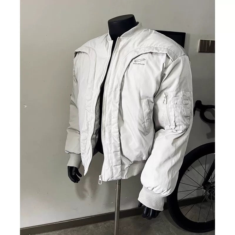 Men’s Deconstructed Bomber Jacket – American Retro High-Street Flight Outerwear T0145