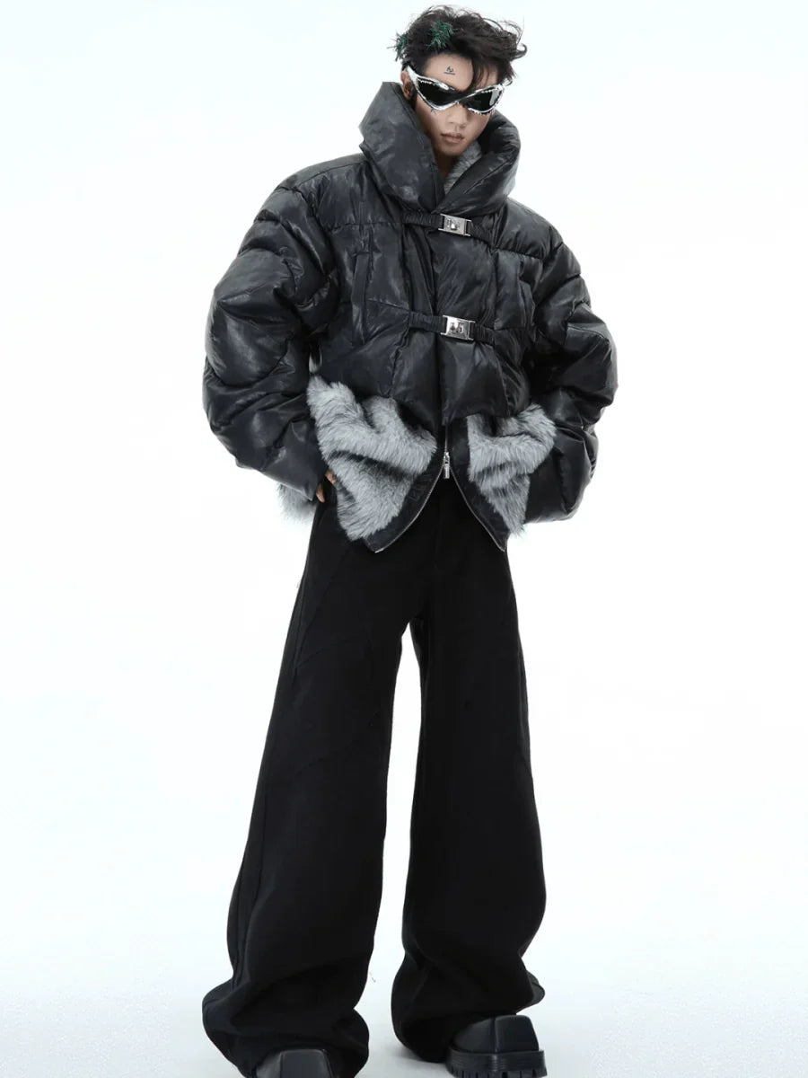 [CULTUREE] FAKE TWO-PIECE DESIGN FUR COTTON JACKET T0087