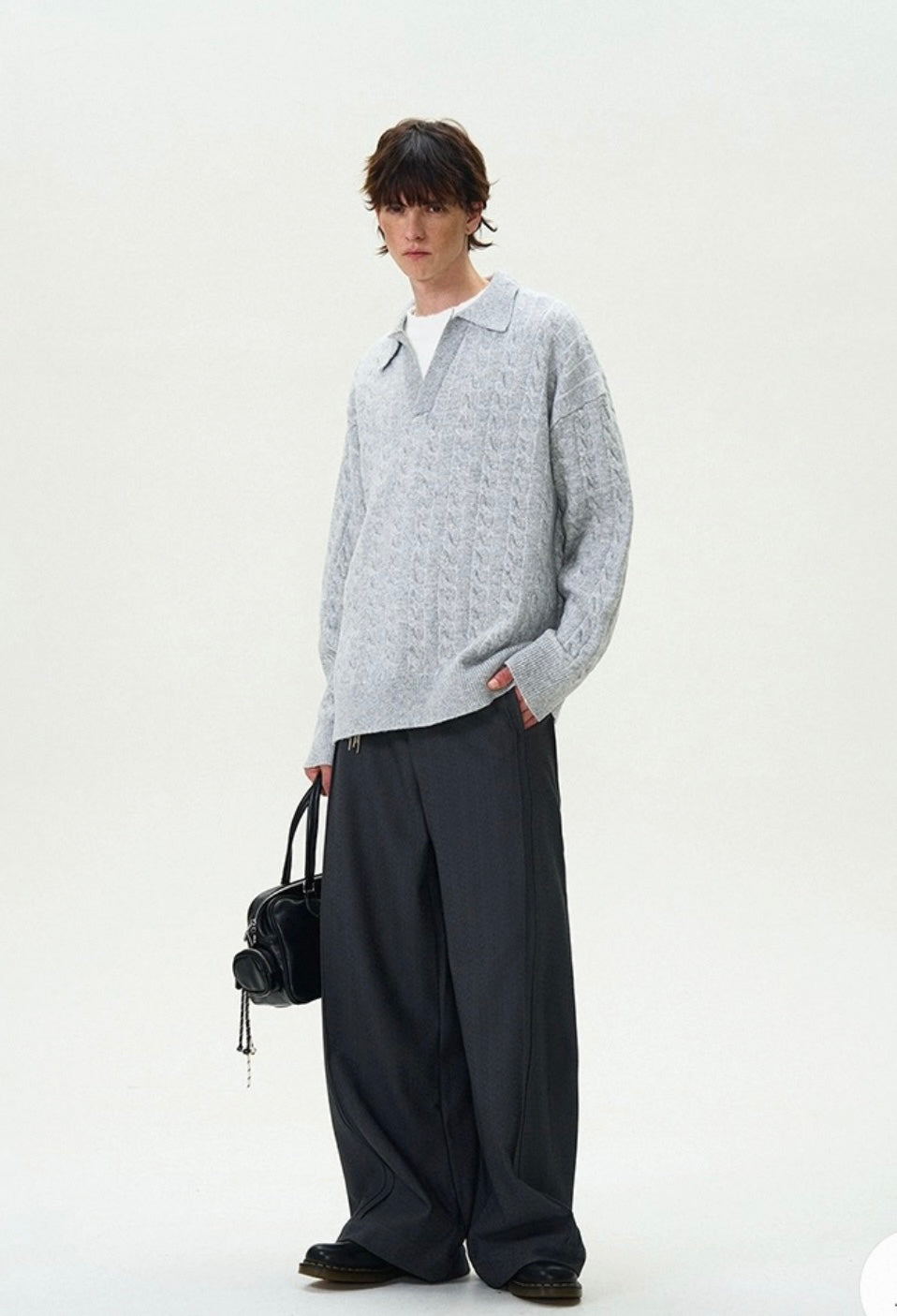 Men’s Vintage Cable Knit Layered Sweater – Retro Street Faux Two-Piece Pullover S0043