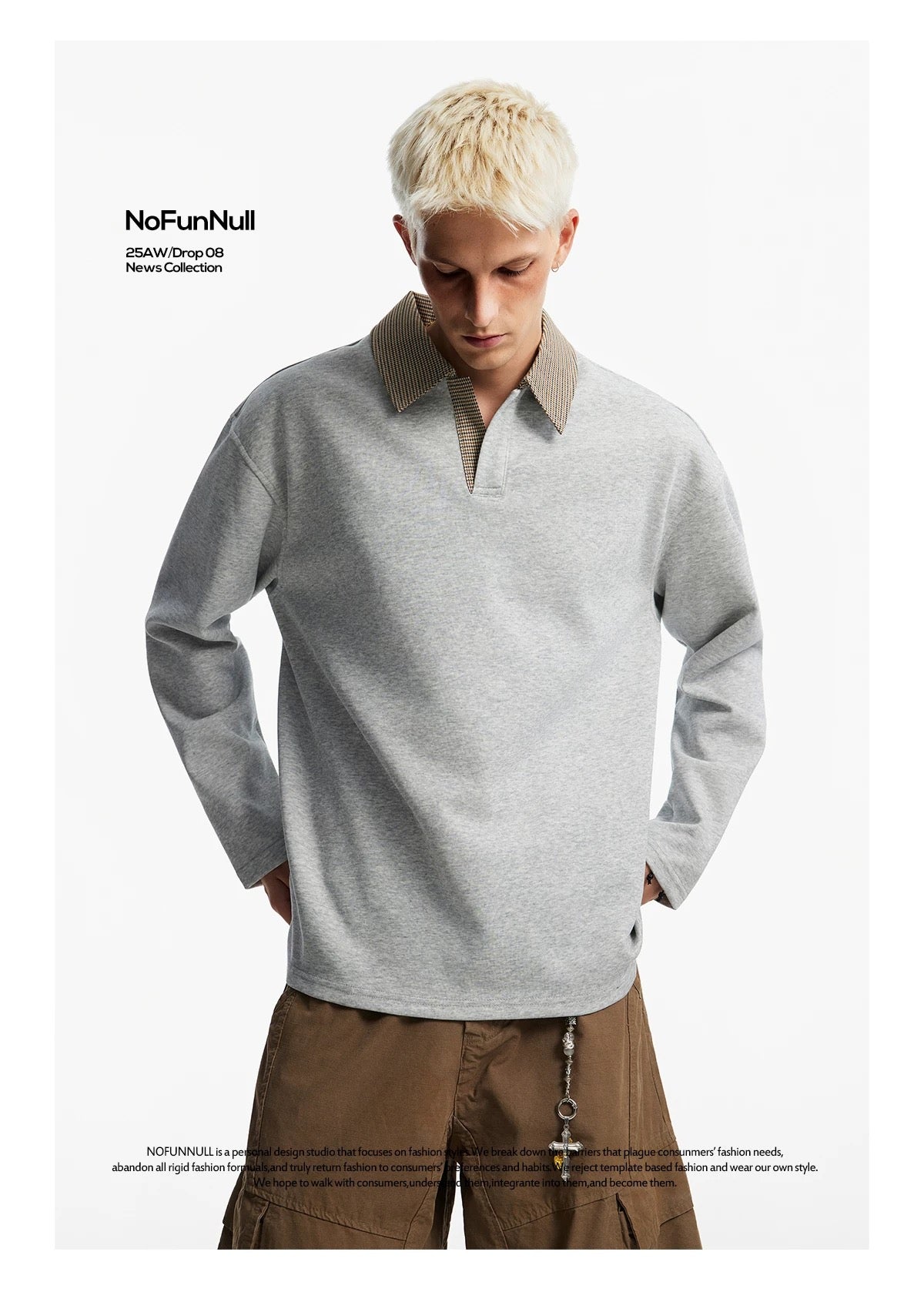 Men’s Houndstooth Patchwork Polo Long Sleeve Tee – Vintage Casual Streetwear Top S0036