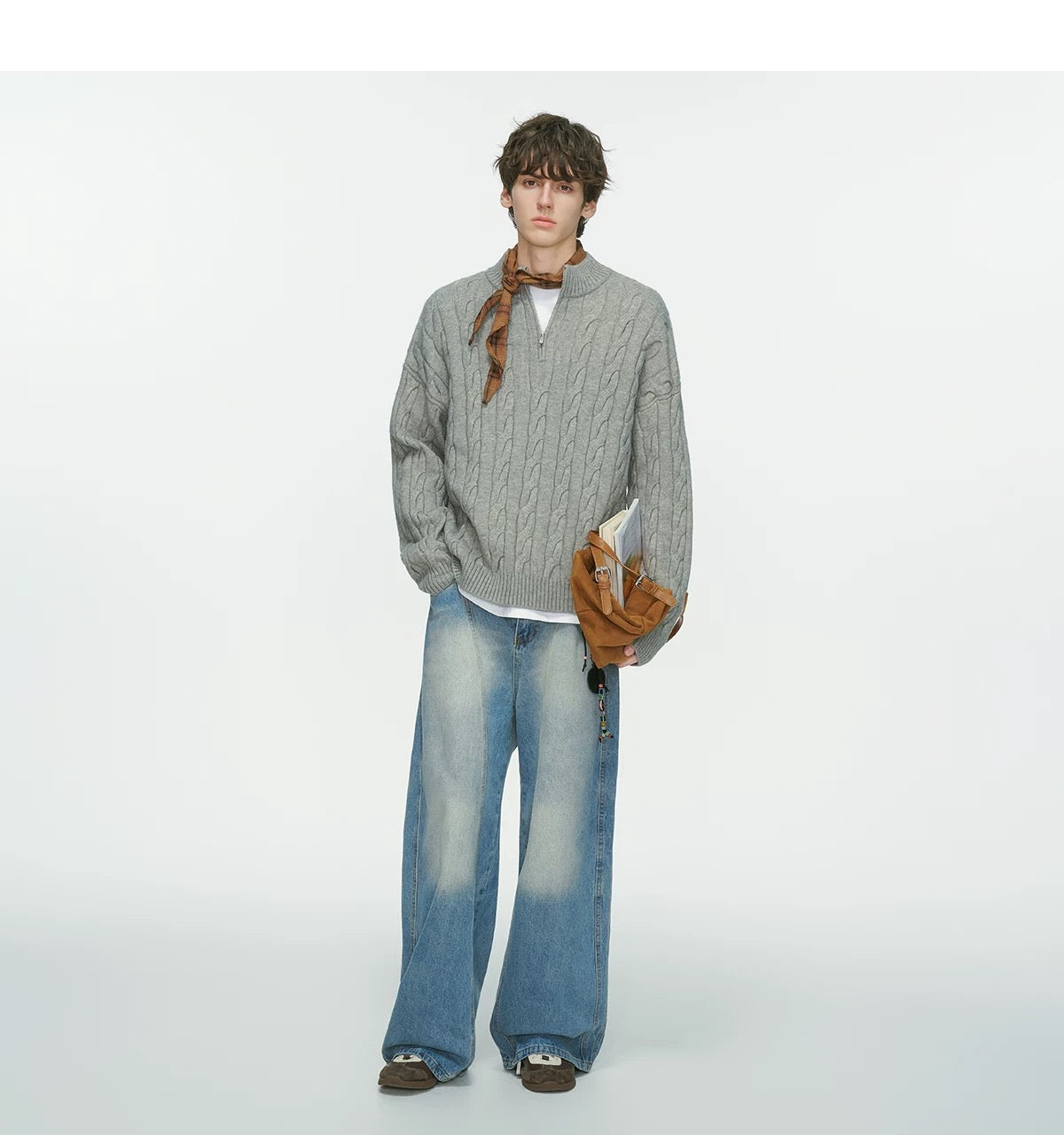 Men’s Old Money Half-Zip Cable Knit Sweater – Vintage Preppy Pullover Knitwear S0048